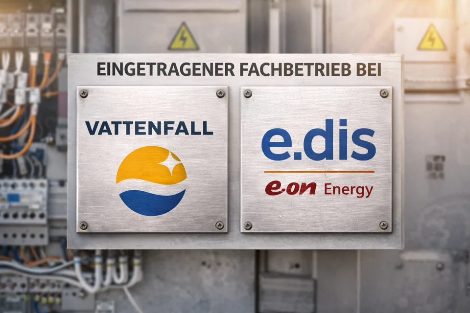 Hinweis auf eingetragenen Fachbetrieb bei Vattenfall und e.dis
